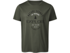 Tricou verde-oliv cu imprimeu 'Explore' pe tema naturii.