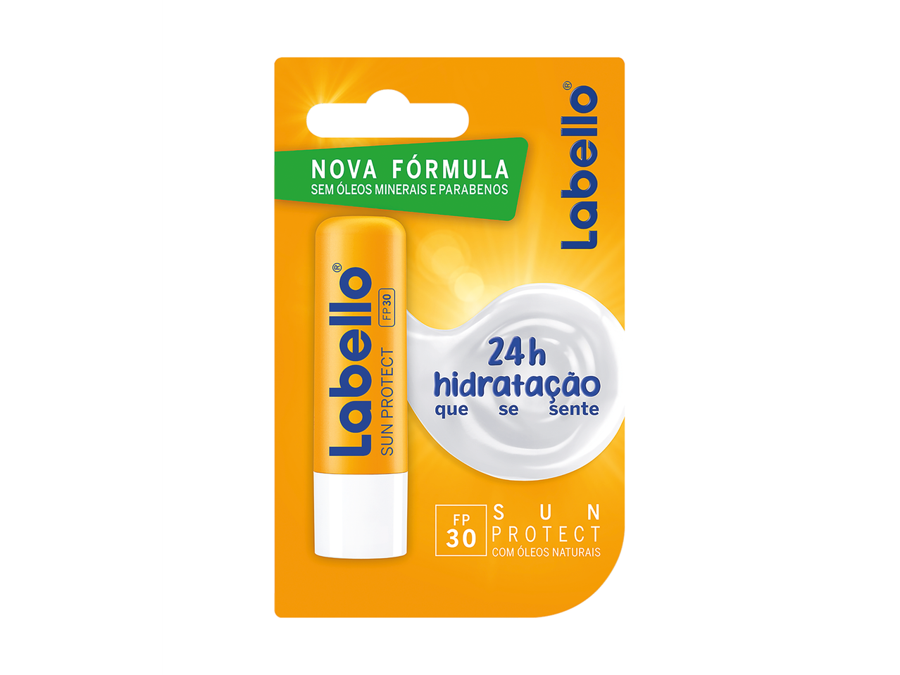 Bálsamo labial Labello Sun Protect FPS 30 com hidratação 24 horas.