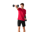 Man exercising with dumbbells in sportswear.