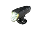 Black bicycle headlight with a bright light and green power indicator
