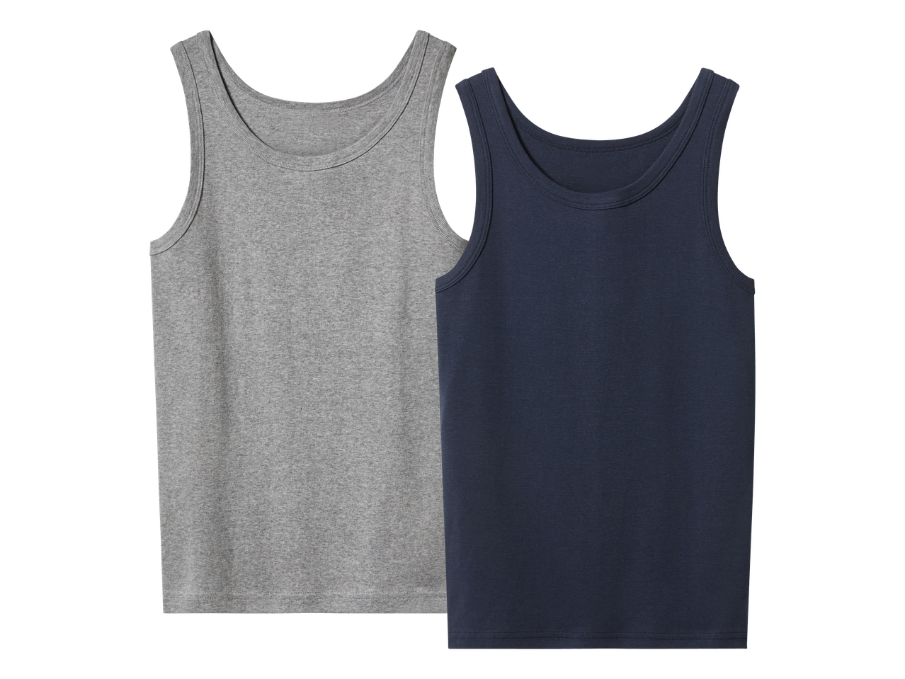 Dva muška potkošulja, jedna siva i jedna tamnoplava, na crnoj pozadini.