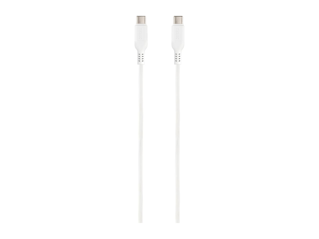 Two white USB-C to USB-C cables with textured grips on a white background.