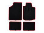 Black car floor mats with red trim.
