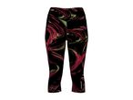 Women's black capri leggings with red and yellow abstract swirl pattern