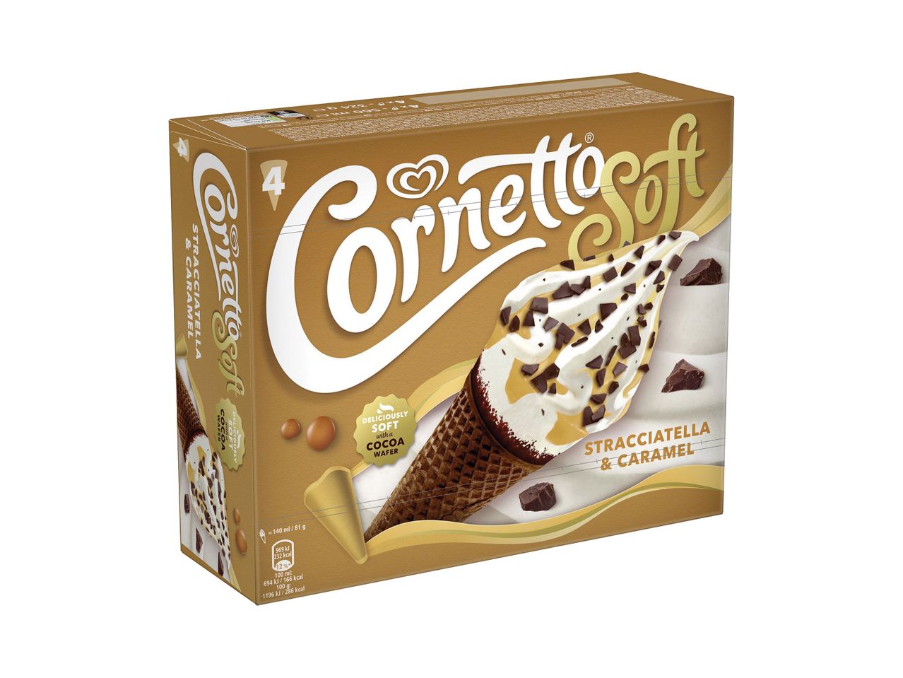 Παγωτά Cornetto Soft με γεύση stracciatella και καραμέλα.