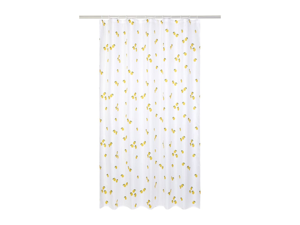 White sheer curtain with a subtle yellow floral pattern.