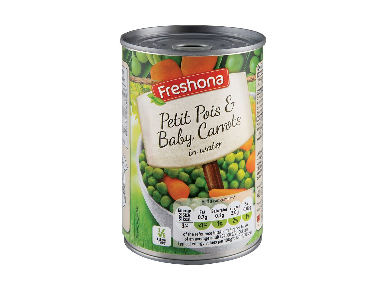 Freshoma canned petit pois and baby carrots.