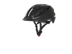 Black bicycle helmet with reflective stripes.