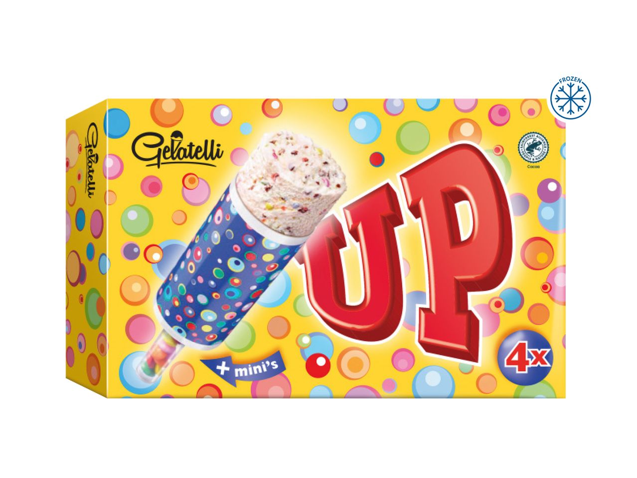 A box of four Gioia Up ice pops, featuring a colorful design.