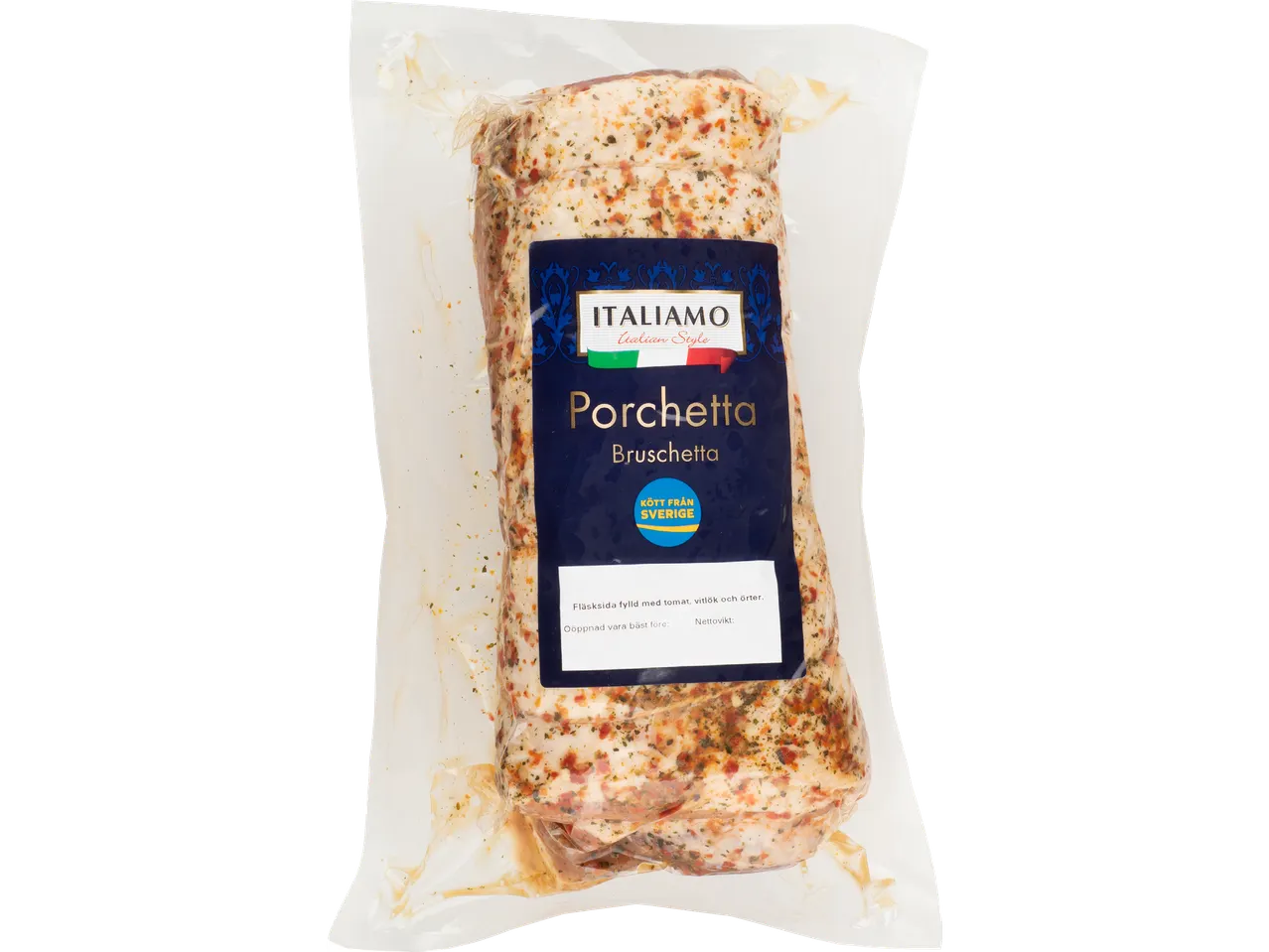 Italiamo Porchetta Bruschetta, förpackad.