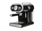 SILVERCREST® Espresso Machine in black and chrome with a pressure gauge and steam knob.
