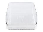 Clear plastic storage container with ribbed bottom