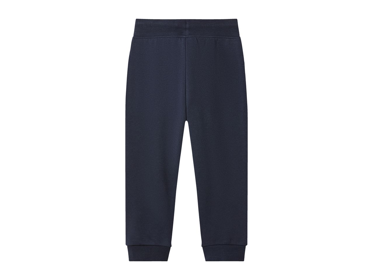 Dark blue children's sweatpants with an elastic waistband and ribbed cuffs.