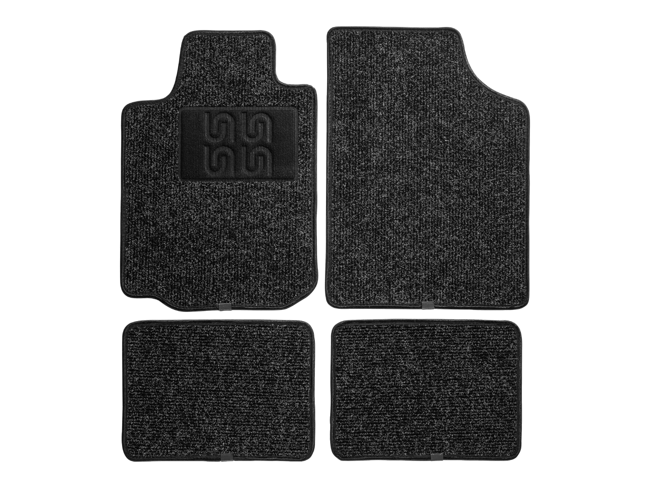 Neliosainen musta auton mattosarja.