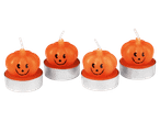 Négy darab narancssárga, tök alakú halloweeni mécses.