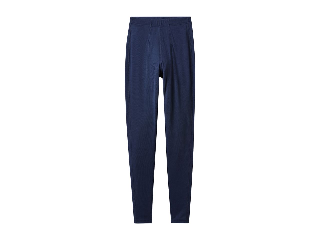 A pair of dark blue athletic leggings with visible seams