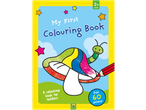 My First Colouring Book for toddlers, with a mushroom, caterpillar, and pencil.