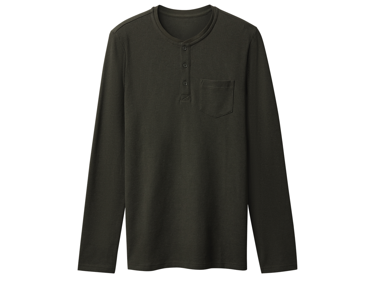 Мъжка тъмнозелена блуза с дълъг ръкав, копчета на деколтето и джоб на гърдите