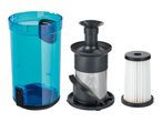 Vacuum cleaner filter set: dust cup, pre-motor filter, and HEPA filter.