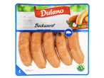 Embalagem de cinco salsichas Bockwurst fumadas, 500g, com rótulos sem glúten e sem lactose.