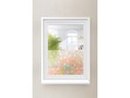 A white framed mirror with a Window Privacy Film