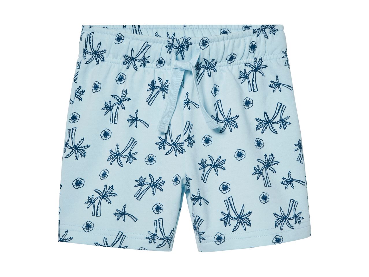 Lyseblå børneshorts med palmeprint.