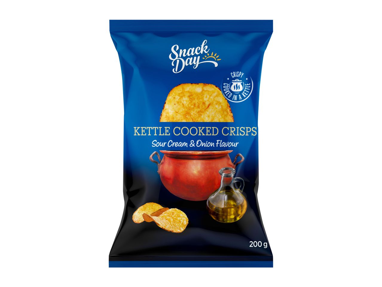 Snack Day Kettle Cooked Crisps, Sour Cream & Onion flavour, 200g bag
