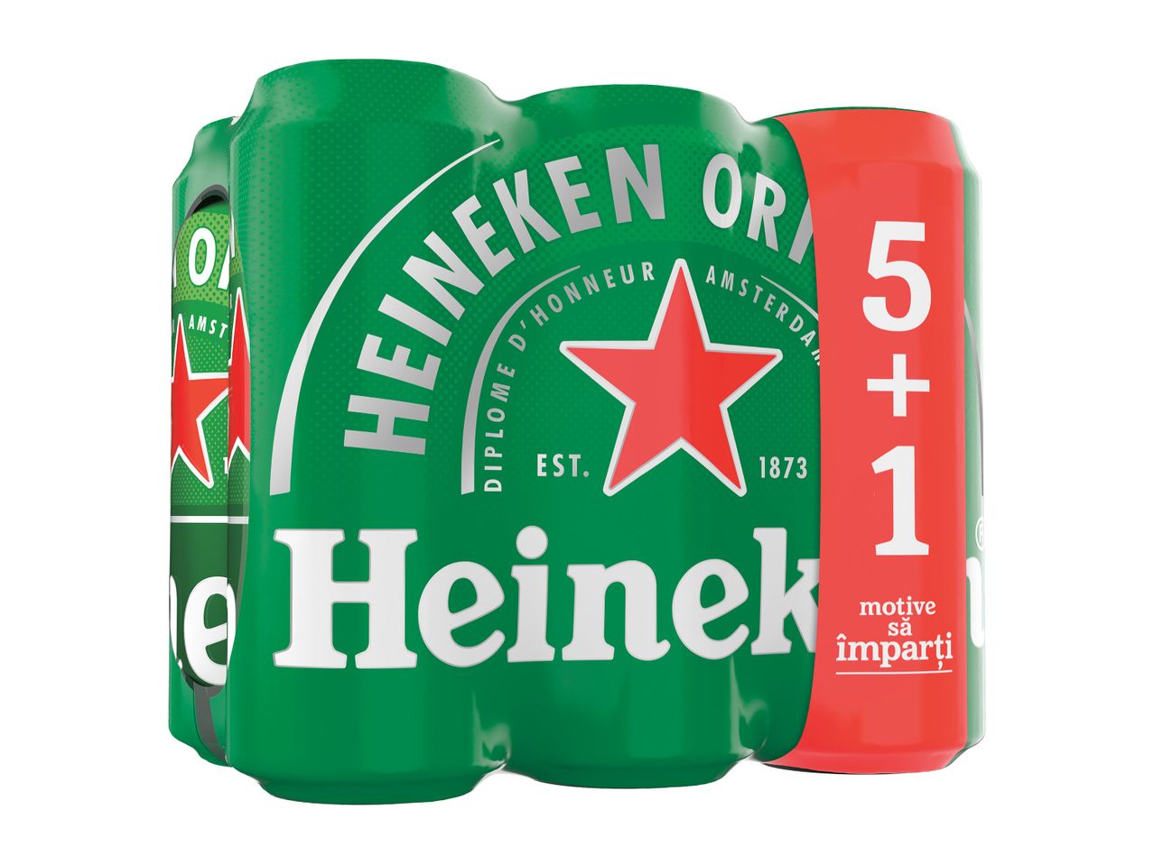 Un pachet promoțional Heineken de 5+1 doze.