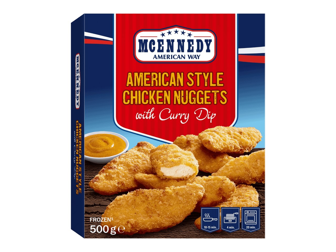 McKennedy:n amerikkalaiset broilerinuggetsit currykastikkeella.