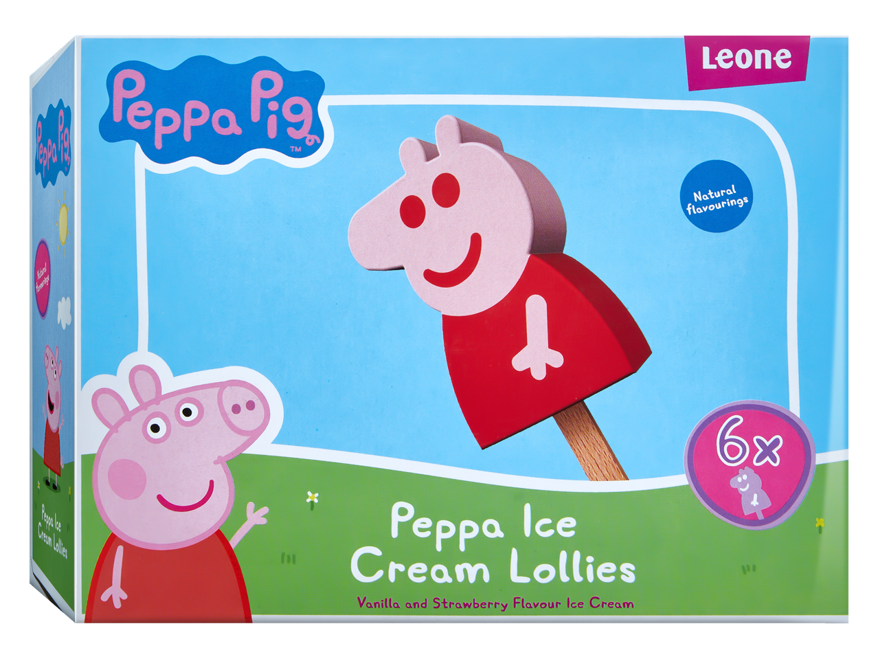 6 Peppa Pig ledenih sladkarij Leone: vanilija in jagoda.