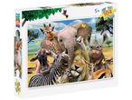 Super Color 104-piece children's jigsaw puzzle featuring a funny safari animal selfie.