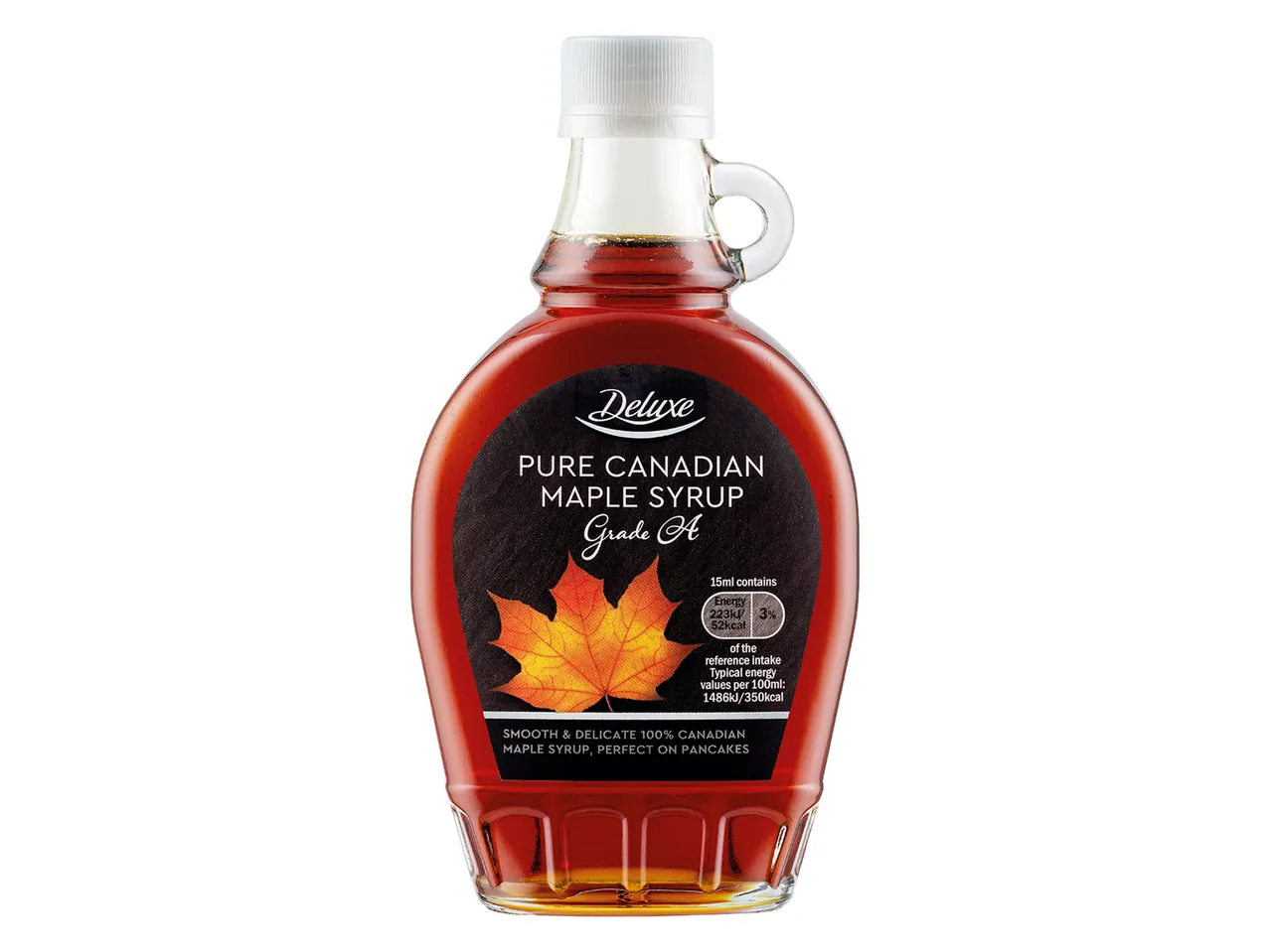 Deluxe Pure Canadian Maple Syrup: Grade A, 100% pure.