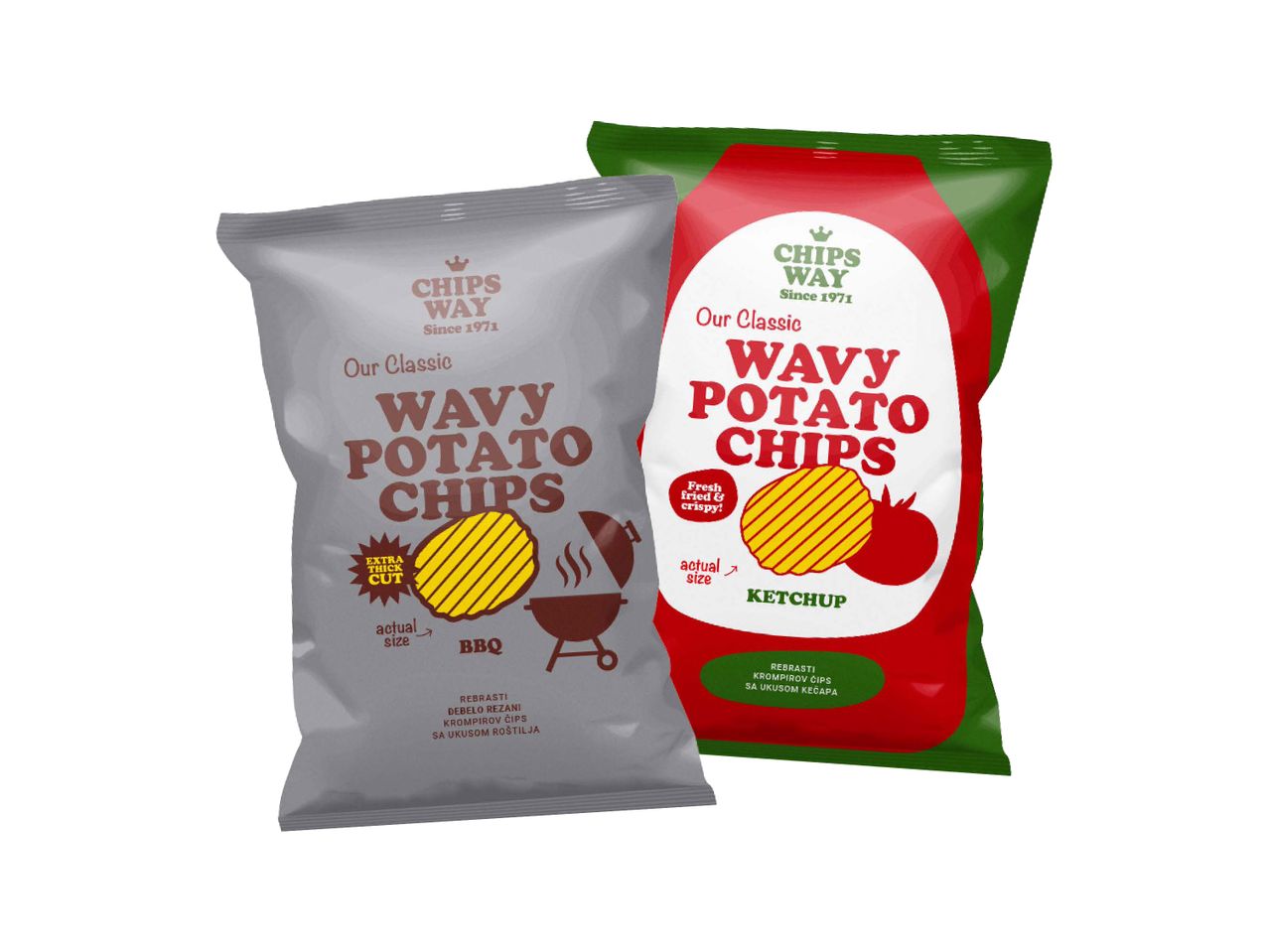 Chips Way čips pakovanja: BBQ i kečap ukus.
