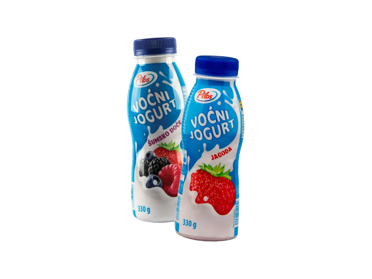 Dve bočice jogurta sa voćem.