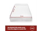 Electric blanket with dimensions 135 cm x 72 cm, designed for a single bed.