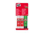 Three glue sticks, two classic and one green, in a blister pack.