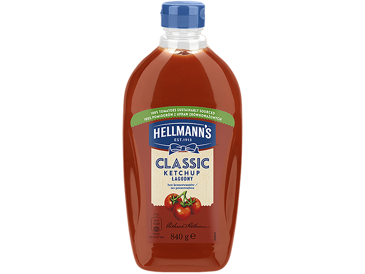Hellmann's klasikinis kečupas, 840 g butelis.