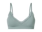 Lysegrøn ribbet bralette med blondekant.