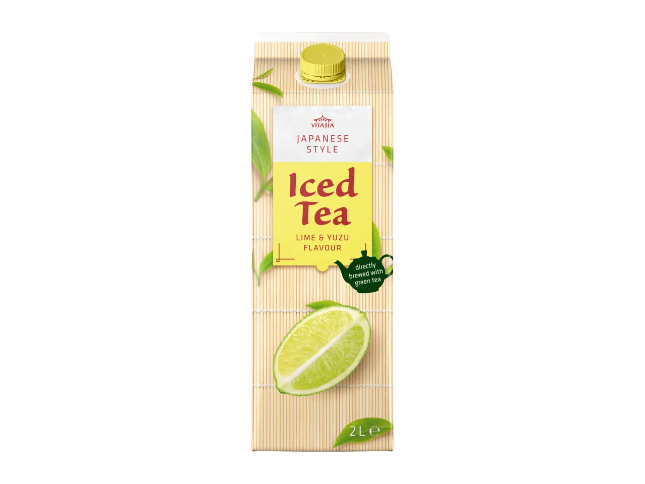 Japanese style iced tea with lime and yuzu flavor, brewed with green tea, 2L carton.