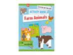 Activity book for kids aged 5+ with farm animal cut-outs, including a cow, pig, and chicken.