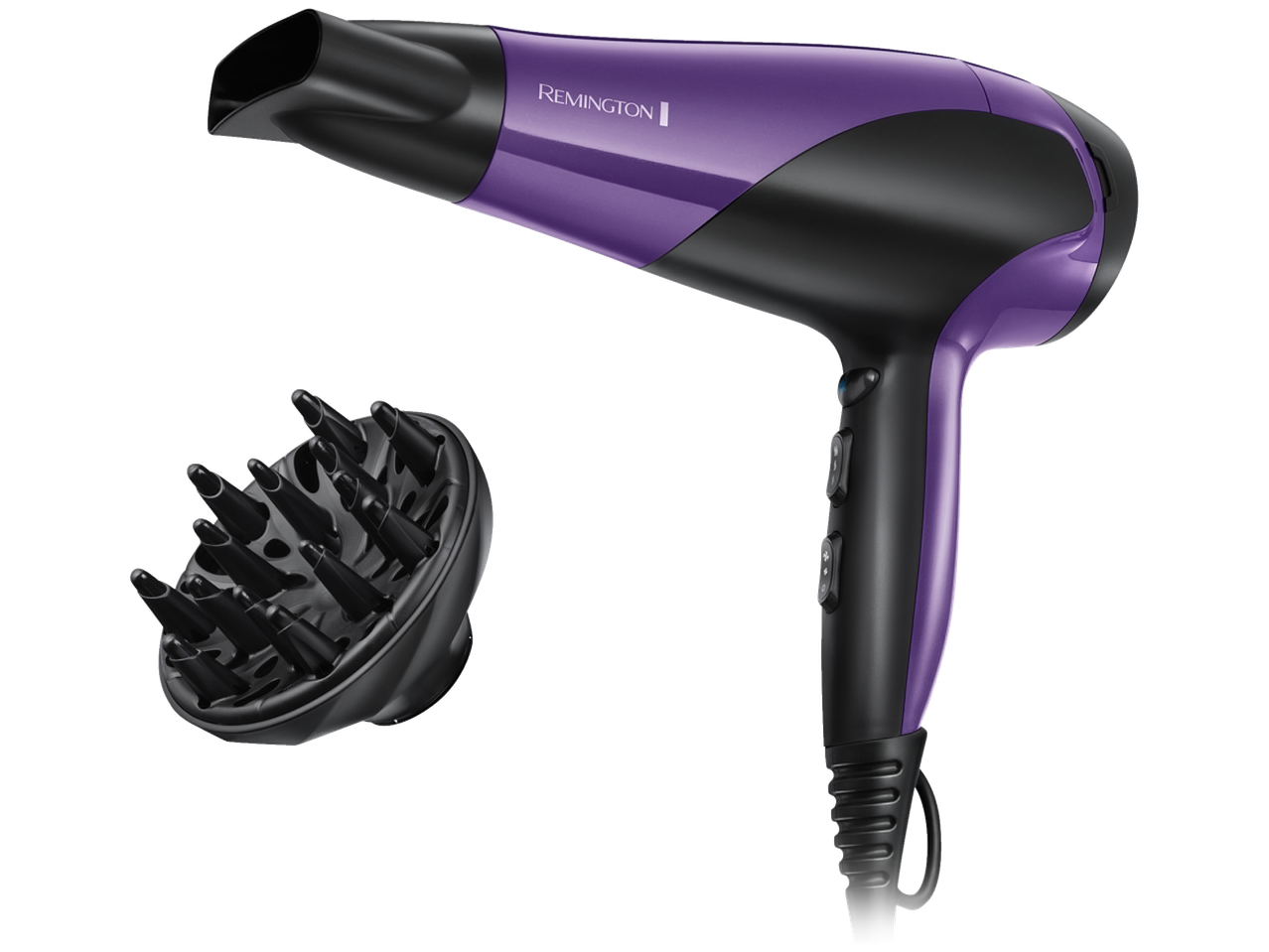 Secador de cabelo Remington roxo com difusor.