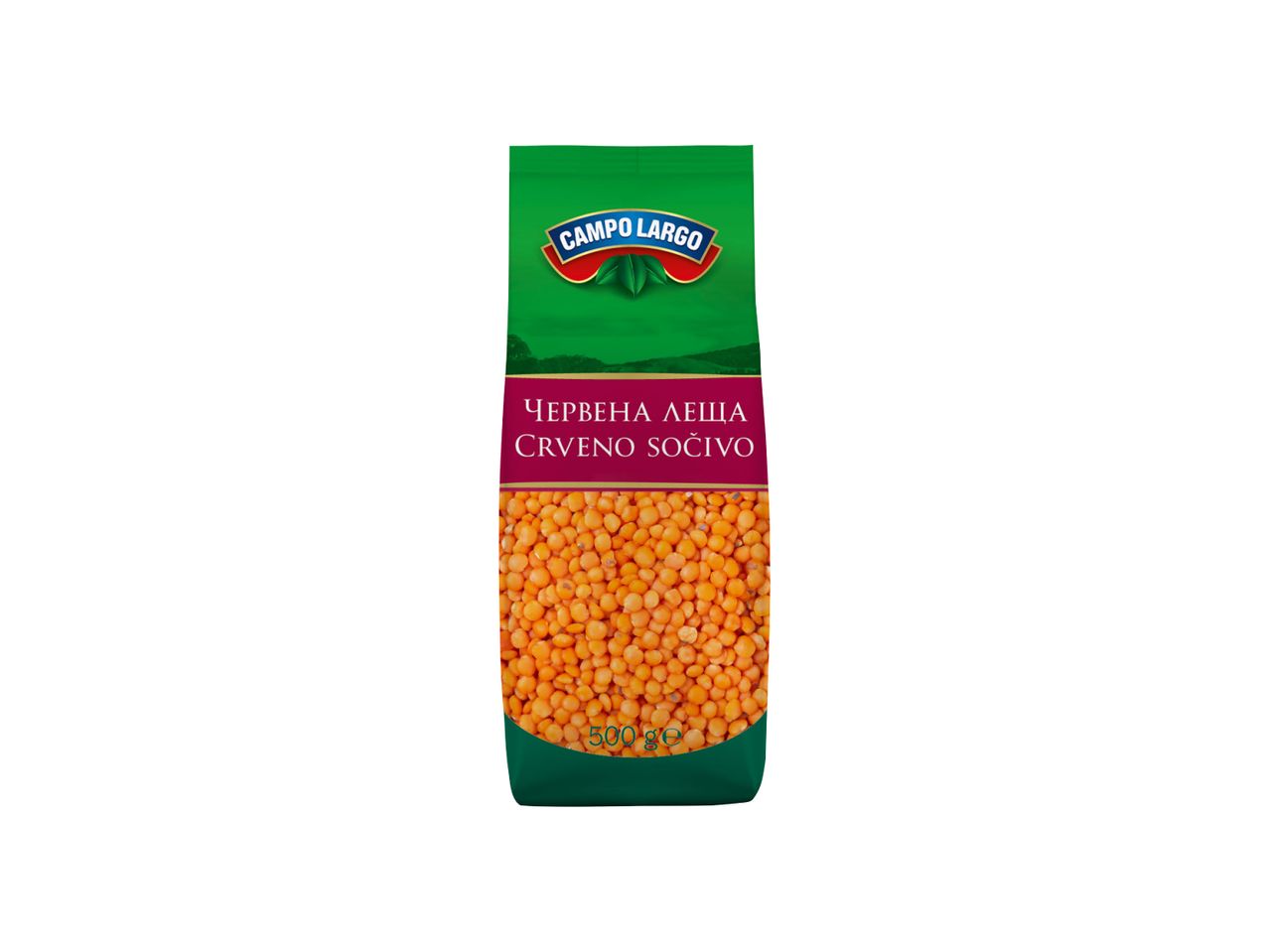 Pakovanje crvenog sočiva Campo Largo od 500 grama.