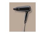 Black hair dryer with a narrow nozzle and a visible power cord