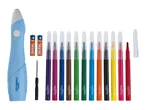 Crelano electric airbrush pen with 12 felt tip pens, 2 batteries, and a screwdriver