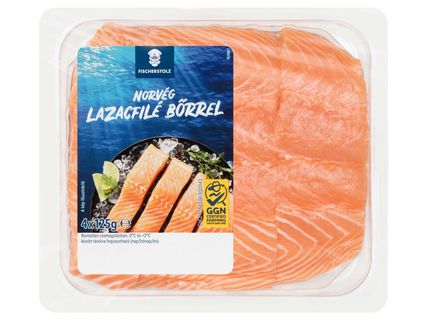 Friss lazacszeletek bőrrel