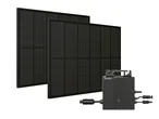Zwei schwarze Solarpanels und ein zugehöriger Akku-Controller.