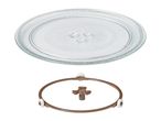 Microwave glass turntable plate with roller ring and coupler.