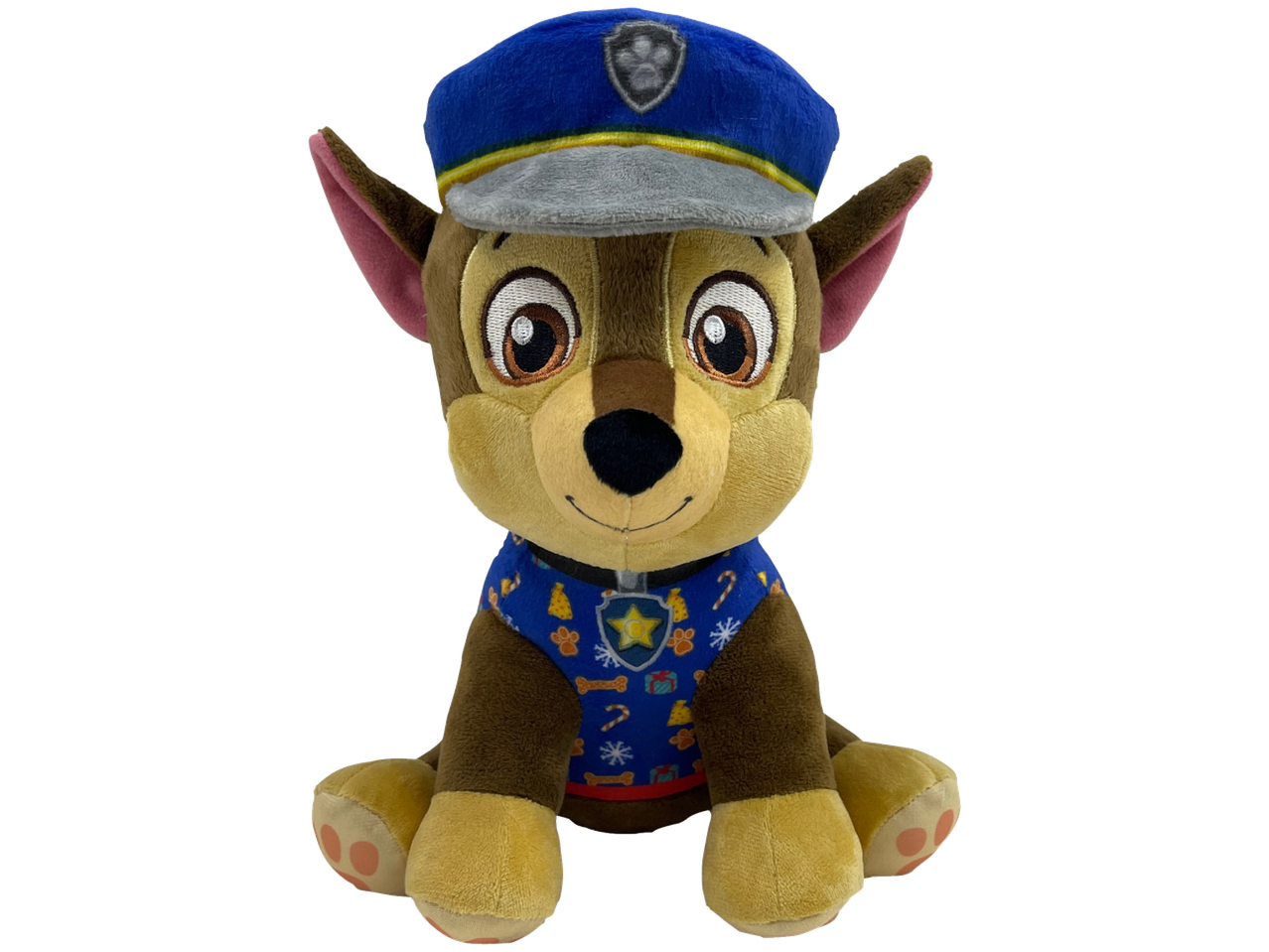 Paw Patrol® plīša rotaļlieta: suns Čeiss ar zilu cepuri un džemperi.