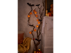 Halloween decorations with pumpkin lanterns and bats on branches
