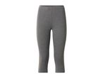 Grey capri leggings made from a soft, stretchy fabric, isolated on a white background.